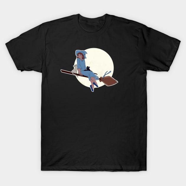 Flying Blue Witch T-Shirt by Sunset-Spring